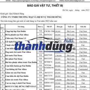 GIÁ LINH KIỆN PHỤ TÙNG XE FIAT MỚI NHẤT
