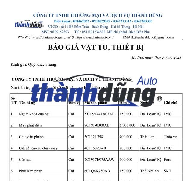 PHỤ TÙNG FORD TRANSIT CHÍNH HÃNG