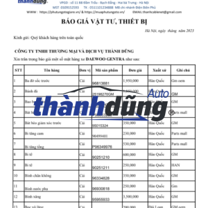 PHỤ TÙNG DAEWOO GENTRA CHÍNH HÃNG