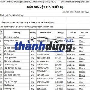 PHỤ TÙNG HONDA CIVIC CHÍNH HÃNG