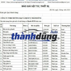 PHỤ TÙNG MAZDA BT50 CHÍNH HÃNG