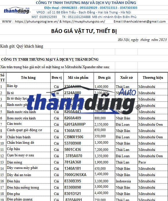 PHỤ TÙNG MITSBISHI XPANDER CHÍNH HÃNG