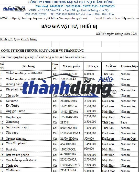 PHỤ TÙNG NISSAN NAVARA CHÍNH HÃNG