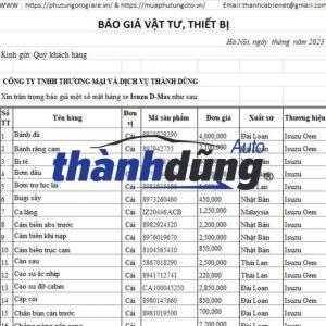PHỤ TÙNG ISUZU DMAX CHÍNH HÃNG