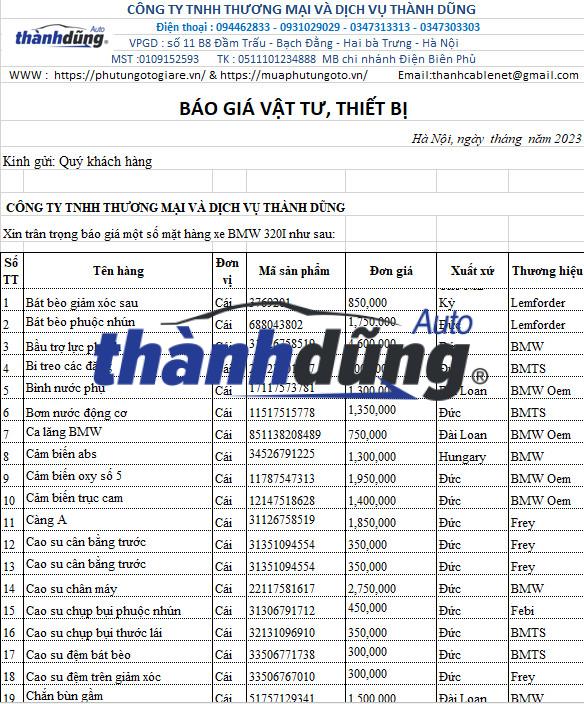 PHỤ TÙNG BMW 320I CHÍNH HÃNG