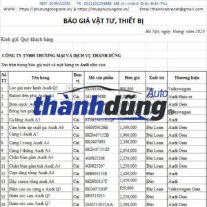 PHỤ TÙNG AUDI CHÍNH HÃNG