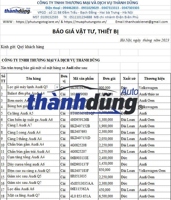 PHỤ TÙNG AUDI CHÍNH HÃNG