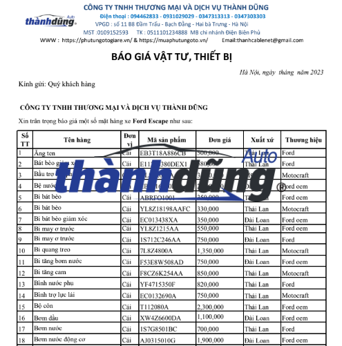 PHỤ TÙNG FORD ESCAPE CHÍNH HÃNG