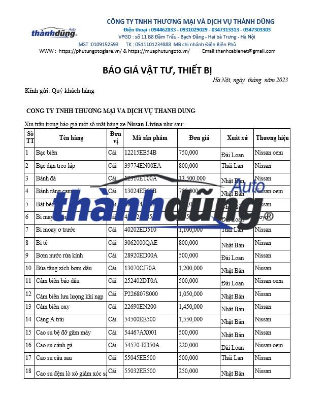 PHỤ TÙNG NISSAN LIVINA CHÍNH HÃNG