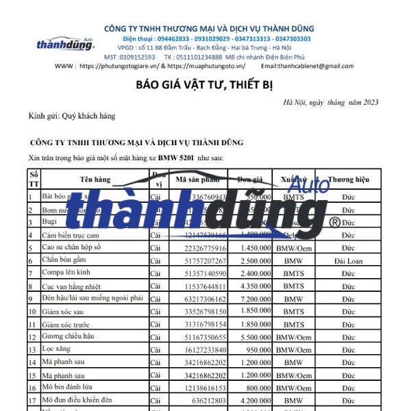 PHỤ TÙNG BMW 520I CHÍNH HÃNG