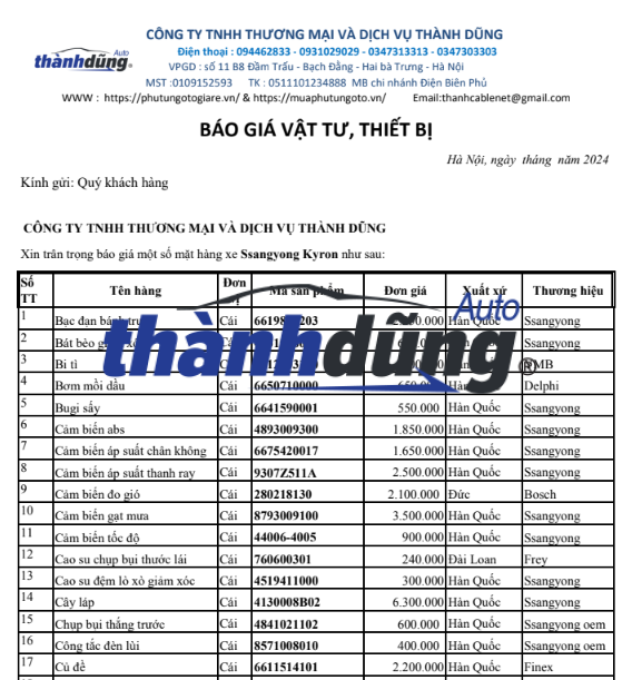 PHỤ TÙNG SSANGYONG KYRON CHÍNH HÃNG