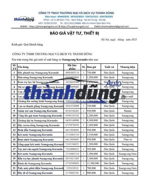 PHỤ TÙNG SSANGYONG KORANDO CHÍNH HÃNG