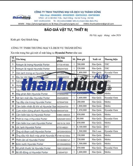 PHỤ TÙNG HYUNDAI PORTER CHÍNH HÃNG